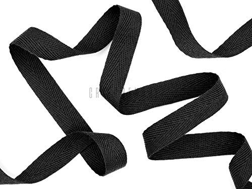 CRAFTMEMORE 3/8 Zoll Köperband Gewebebänder Gurtband Fischgrätenmuster Köper Schrägband für Kleidung Nähen Basteln Besatz Spitze 36 Meter (MP26 schwarz)