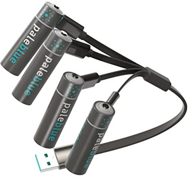 Pale Blue - Li-Ion Rechargeable AA Battery - 4 Pack & 4x1 Charging Cable