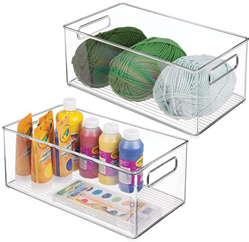mDesign 2er-Set Aufbewahrungsbox für Bastelbedarf – toller Bastel Organizer mit Griffen – perfekte Aufbewahrung für Glasperlen, Moosgummi, Wolle oder Stoffbänder – durchsichtig
