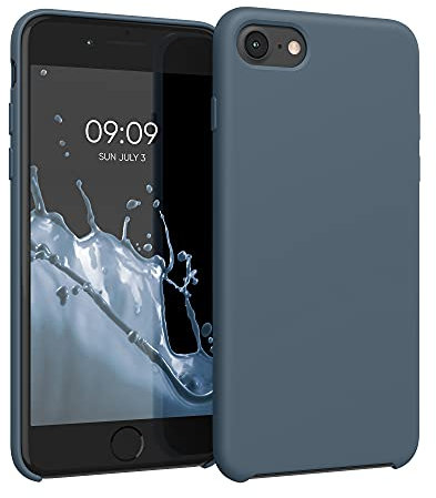 kwmobile Hülle kompatibel mit Apple iPhone SE (2022) / iPhone SE (2020) / iPhone 8 / iPhone 7 Hülle - Silikon Handy Case - Handyhülle weiche Oberfläche - kabelloses Laden - Dunkler Schiefer