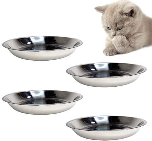 kathson Stainless Steel Whisker Relief Cat Bowl, 4 pcs Shallow and Wide Bowls, Pet Cat & Dog Feeding Large Dishes Fits with Elevated Stands Pet Bowl Stand (7.00 Inch Dia.)