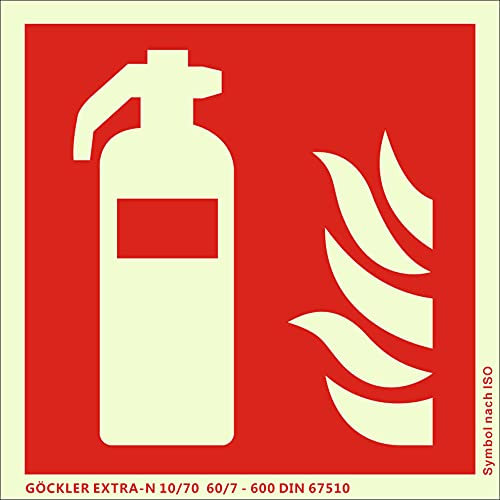 Brandengel® Hochwertiges Schild Feuerlöscher PVC nachleuchtend selbstklebende Schaumschicht 200 x 200 mm Symbol-Schild F001, Kunststoffplatte DIN EN ISO 7010 DIN 67510 ASR A1.3