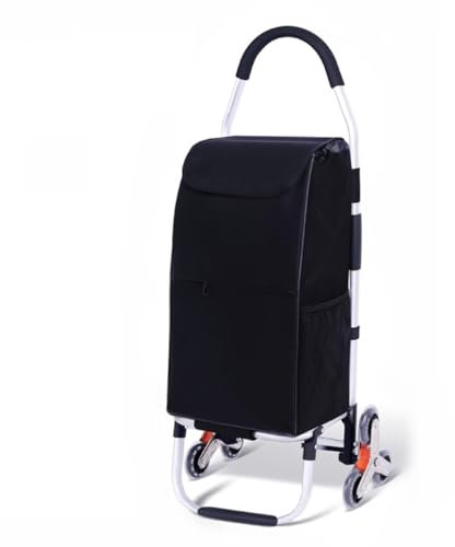 Falytemow Faltbarer Treppensteiger Einkaufstrolley mit 3 Rädern, 101,6 cm Griffhöhe, Mehrzweckwagen, Oxford-Trolley für Einkäufe (schwarz)