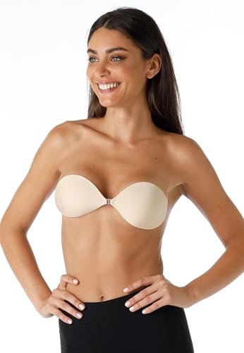 Lovable Reggiseno Invisibile e Adesivo, Senza Spalline, Coppe Adesive con Tessuto Esterno, Autoreggenti, Riutilizzabili, Invisible Secret Donna