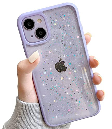 Ownest Compatible with iPhone 13 Case,Clear Sparkly Bling Star Glitter Design for Girls Women Soft TPU Shockproof Anti-scratch Protective Phone Cases for iPhone 13-Purple