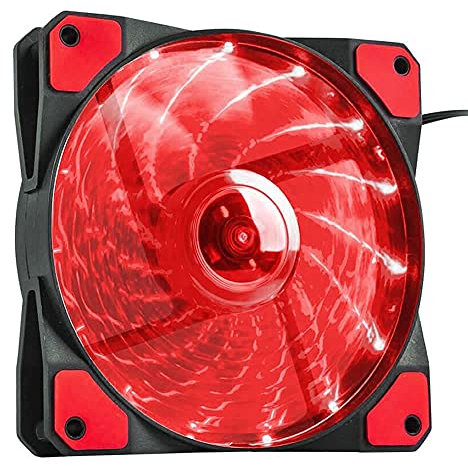 JEDEL 120MM PC Case Cooling Fan 15 LED Silent Padded With 3-Pin Motherboard And 4-Pin Molex Connectors (Red LED)