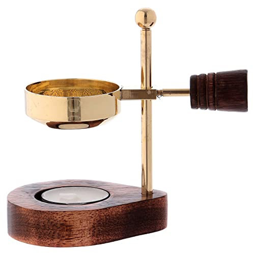 Holyart Brûleur encens avec Base en Bois et coupelle en Laiton 12 cm