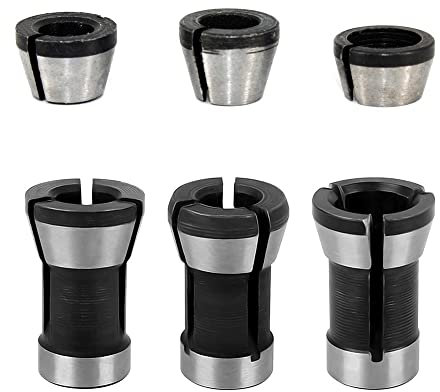 Saipor 6pcs High Precision Trimmer Collet Adapter 6mm 1/4 8mm Router Bit Collet Chuck Clamping Adapter for Engraving Trimming Machine Electric Router Milling Cutter
