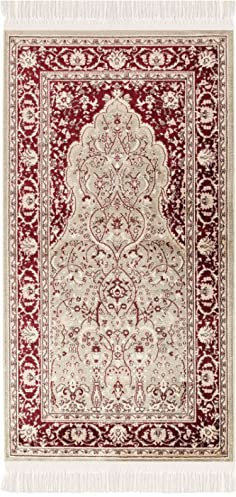 carpet city Gebetsteppich - Seccade Namaz - 70x125 cm Grün - Mäander Bordüre Ornamente Gebetsmatte mit Fransen - Wand-Dekoration Wohnzimmer - Klassische Teppiche Kurzflor - Orientteppich