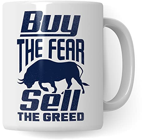 Aktien Tasse, Börsen Geschenkidee, Aktionär Kaffeebecher mit Spruch lustig, Kaffeetasse Humor Witz Geschenkidee für Trading, Trader Becher