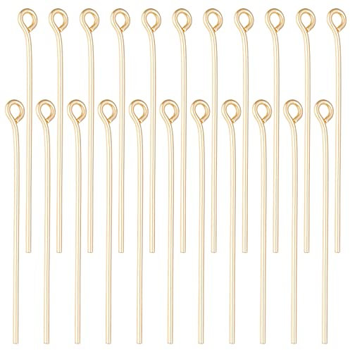 Beebeecraft 200 Stück/Box Schmuck-Augenstifte Perlenstifte 18 Karat vergoldetes Messing Kopf Pins Findings Open Eye Pin für Charm-Perlen DIY Herstellung