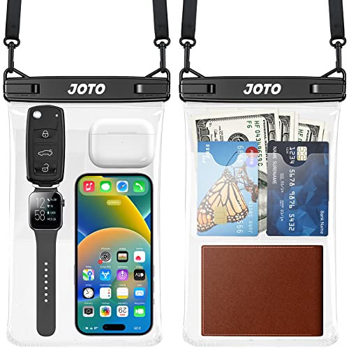 JOTO 2 Unidades Funda Impermeable Móvil Grande, Bolsa Universal Estanca para Teléfono en Agua iPhone 16/15/14 Pro MAX y Tarjetas, Cartera, Llave para Nadar -Negro
