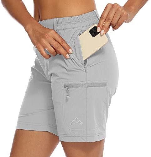 donhobo Women's Walking Hiking Shorts, Ladies Summer Cargo Shorts Lightweight Quick Dry Outdoor Casual Stretch Shorts Trousers with Zipped Pockets LightGrey M