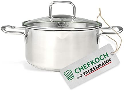FACKELMANN Chefkoch Topf Ø14 cm München aus Edelstahl – Hochwertiger Kochtopf Ausschüttfunktion – Für alle Herdarten geeignet (auch Induktion) – Fleischtopf ca. 1 Liter