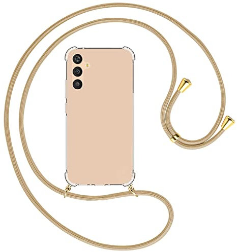 mtb more energy® Handykette kompatibel mit Samsung Galaxy A34 5G - Caramel/Gold - Smartphone Hülle zum Umhängen - Anti Shock Full TPU Case