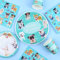 Cranight Paxrmuky Lot de 64 assiettes en carton pour anniversaire d'enfant, fête à thème chien, vaisselle de fête pour 16 garçons et filles, accessoires de décoration d'anniversaire bleus