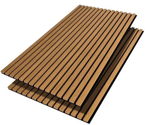 Two Acoustic Wood Wall Veneer Slat Panels - Natural Oak | 47.24” x 23.62” Each | Soundproof Paneling | Wall Panels for Interior Wall Decor | Luxury Real Wood | 0.82” Depth