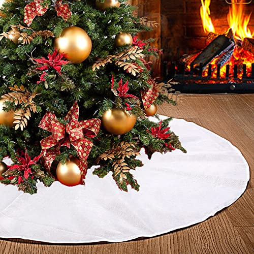 SevenFish Weihnachtsbaumdecke, einfarbig, weiß, 76,2 cm, klein, doppellagig, weiche Jute, Baumrock für Merry Christmas Party, traditionelle Weihnachtsbaumdekorationen
