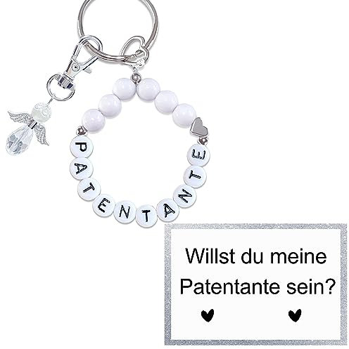 MKISHINE Patentante Taufpatin fragen Herz-Schlüsselanhänger Silber mit Jadeperlen Geschenk Taufe Geburt Baby