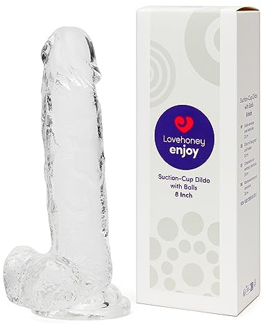 Lovehoney Realistic Dildo – 8 Inch Suction Cup Dildo – Firm G-Spot and Anal Sex Toy with Balls - Adult Sex Toys for Men, Women & Couples – Harness Compatible Strap On – Waterproof - Clear