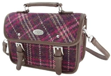 Glen Appin Harris Tweed Bervie Mini Satchel Bag With Adjustable & Removable Shoulder Strap (131 Purple Check)