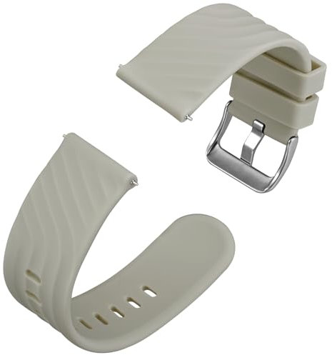 Anbeer Silicone Watch Straps 18mm Quick Release Rubber Replacement Bands for Men Women - Extra Long, Beige with Silver Buckle