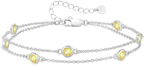 LOUISA SECRET Armband silber 925 damen mit Zirkonia Armband Doppelt Kette Verstellbar Armkette Valentinstag Muttertag Geburtstags Weihnachten Geschenk für Sie Frauen Freundin (925 Silver-11-Nov)