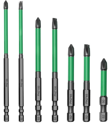 Lot de 7 embouts de tournevis cruciformes magnétiques en acier allié 100 mm et 150 mm Tige hexagonale 1/4 Embout de tournevis cruciforme magnétique spécial pour électriciens