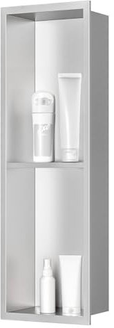 sunrik Nicchia Doccia Incasso,Nicchia da parete in acciaio inox,Ripiano Nicchia Mensole Bagno,Nicchie Bagno Doppio Strato 60x20x10cm,Colore nichel
