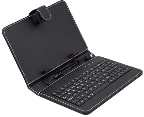 Exeom Funda Universal con Teclado en español para Tablet de 9, Tipo C + Micro USB, Color Negro con Cierre magnético