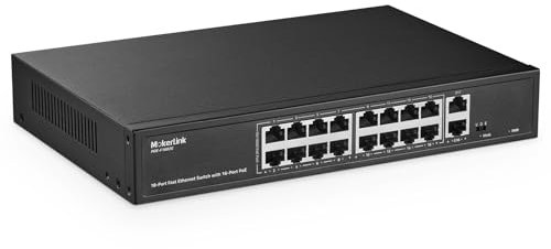mokerlink Switch Poe 16 Porte, 2 Uplink Gigabit, 200W IEEE802.3af/at, VLAN ed Estensione, Switch Ethernet Plug And Play Non gestito su Rack in Metallo