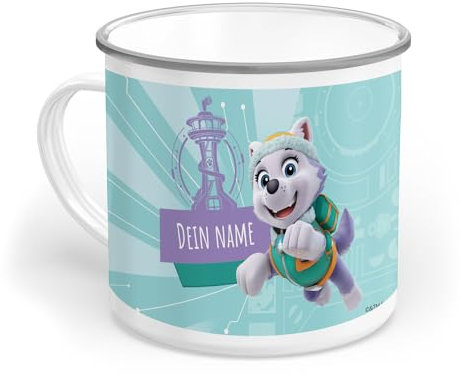 PICANOVA Personalised PAW Patrol Everest Enamel Mug – Kids Cup – Custom Paw Patrol Cup – 300ml Toddler Mug with Name – Durable Children’s Mugs for Hot & Cold Drinks