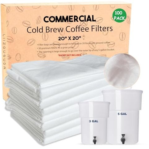 100pcs Cold Brew Coffee Filter Bags - 20 X 20 Commercial Cold Brew Bags - Filter Bag for Brew Up To 5 LBS Coffee, Fits 5 Gallon Buckets - Extra Large Brew Bags Reusable