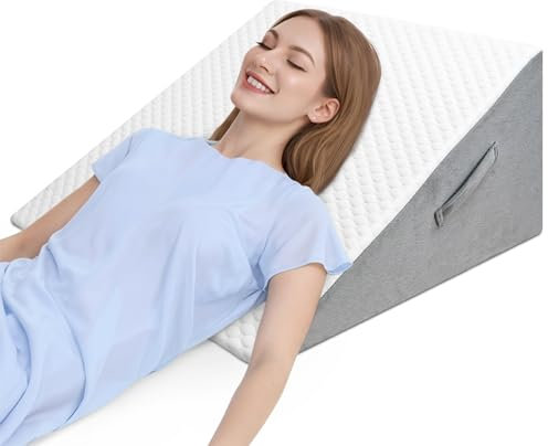 Cojín reclinado para cama, Almohada triangular ergonómica con memoria de forma para apnea del sueño, cojín de esquina, ronquidos, reflujo ácido, leer, piernas elevadas de 30 cm, leer, gris