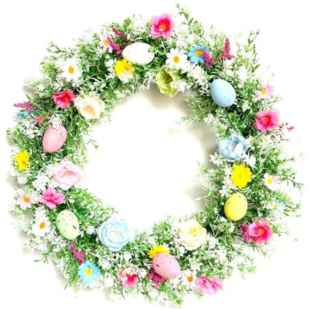 Lorrgasw Osterkranz mit Pastell-Eiern für die HaustüR, FrüHling, Verschiedene Zweige, Blumen, Dekorationen, Farbenfrohe Dekoration für Den Innenbereich