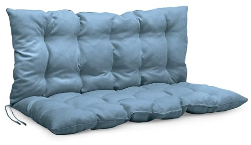 MG Design Bankauflage 120 x 50 x 50 cm Kissen blau - Sitzkissen & Rückenkissen aus Polsterstoff, mit weicher Füllung, mit Schnüren zum Binden - Gartenbankauflage, Bankkissen