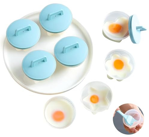 Teeloray Pochierte Eier Form, 4 Stück Eierkocher Pochierbecher, Pochierte Eier Form Antihaft Eierkocher für Pochierte Eier, BPA-Frei Eier Dampfgarer für Kochen Frühstück Eier Küchenzubehör Blau