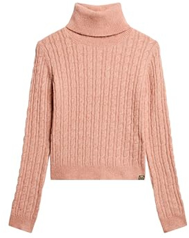 Superdry Damen Figurbetonter Rollkragenpullover mit Zopfmuster