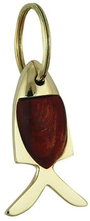 NKlaus Schlüsselanhänger für Damen Messing; Holz, Messing, 5cm, 1 Stück | Fisch; 6x3,5x1,5cm; 6x3,5x1,5 cm