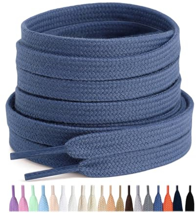 Stepace 2 Pairs 100% Cotton Flat Shoe Laces 8mm Wide Shoelaces for Sneaker Running Athletic Shoes greyish blue 100