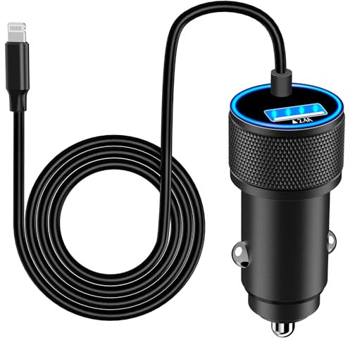 [Apple MFi Certified] iPhone Car Charger Fast Charging, Rombica 4.8A Dual USB Car Power Cigarette Lighter USB Car Charger Adapter with 6FT Lightning Cable for iPhone 14 13 12 11 Pro XS Max XR X 8 iPad