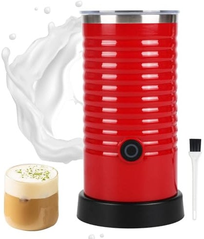 WIVIZL Electric Milk Frother, 4 IN 1 Multifunction Milk Steamer for Hot & Cold Froth, 8.4oz/250ml Automatic Milk Foamer with Whisk, Red
