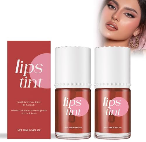Tinte De Labios, 2 Piezas Tinte De Labios Y Mejillas, Lápiz Labial Líquido Mini, Manchas De Labios Acuosas E Hidratantes, Maquillaje De Labios Para Mejillas Y Ojos (Marrón Rojizo)