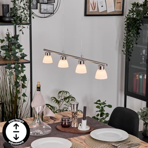 HOFSTEIN LED Pendelleuchte Ordan, Pendellampe aus Metall/Glas in Nickel-matt/Weiß, moderne Hängeleuchte, Höhe max. 168,5 cm, 4,5 Watt, 500 Lumen, 3000 Kelvin, Esszimmer, Küche