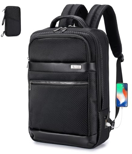 BAGZY Laptop Arbeitsrucksack Herren 17,3 Zoll，Wasserdicht Rucksack Business Rucksack Herren USB Anschluss für Schule Reisen Geschäft Alltag Business ，Schwarz