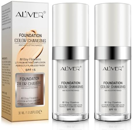Colour Changing Foundation,2er Pack makellose Farbwechselgrundierung, leicht, langlebig, glättet, füllt Poren und feine Linien - ganztägig