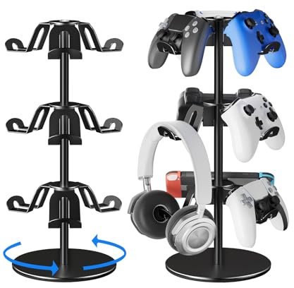ANSHAWTIY Support de manette en alliage d'aluminium à 3 niveaux de rotation à 360 degrés, support de casque – Support de manette de jeu pour Xbox PS5 PS4, support de casque pour accessoires de jeu