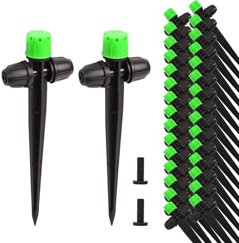 HOINCO 28Pcs Lock Barbed Adjustable Drip Irrigation Emitters for 1/4Tubing | Stable ground stake design,parts for garden drip watering system (Green)).