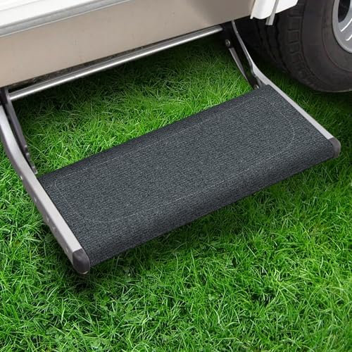 EFEALL Tapis de Marchepied pour Camping-Car, avec Boucle, Réglable, Antidérapant, Tapis de Marches pour Marchepied Manuel Marches et Marches électrique Monocouche (8 à 11 po de Profondeur) - Gris