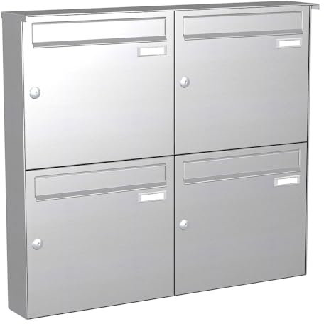 KNOBLOCH Briefkastenanlage | Aufputz | 4-Fach | Edelstahl | senkrecht | optional 2. Namensschild & 3 Schlüssel
